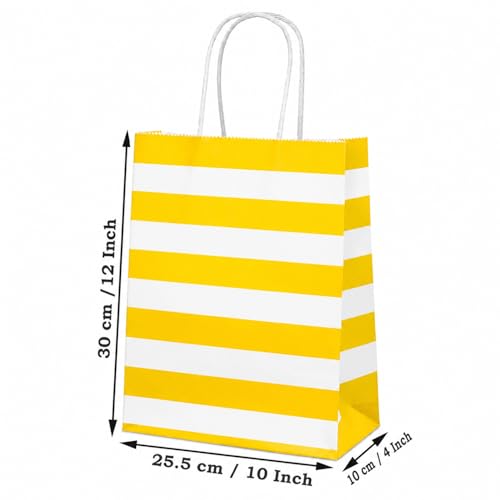 Image of Aakriti Striped Paper Gift Bags | Medium Size 10 x 4 x 12 Inches Gift Bags with Handles for Birthday Return Gifts, Party Favors & Shopping Mix Color Blue, Red, Yellow, Green & Black Pack of 25