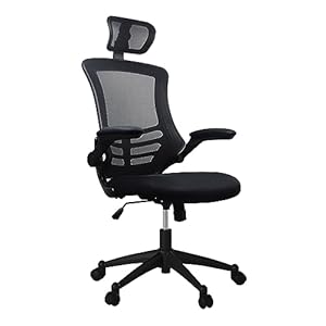 Techni Mobili Modern Ergonomic High-Back Office Chair, Executive Mesh Home Office Chair with Adjustable Headrest & Flip Up Arms, Black , 49.5″ x 26.37″ x 26.37″