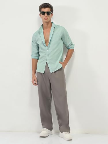 Image of Urbano Fashion Men's Cotton Full Sleeve Regular Fit Casual Solid Slub Shirt with Spread Collar