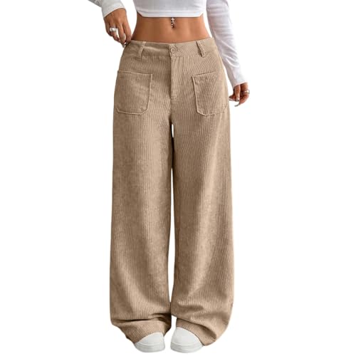 Corduroy Pants Women Baggy Tall Cord Wide Leg Trousers Elastic Waist Comfy Work Pants Soft Cozy Palazzo Teacher Pant