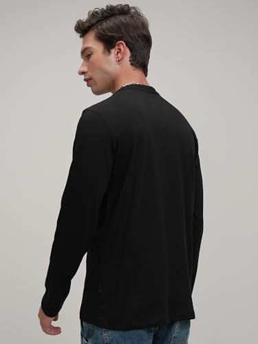 Image of Highlander Men's Regular Relaxed Fitt-Shirt | Round Neck | Full Sleeves | Round Neck | Casual & Trendy | Tshirt for Man | Men Tshirts | Men Stylish Tshirt Black