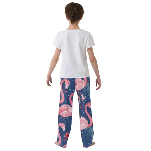 Flamingo Xmas Floral Boys Long Pants Soft Trousers Elastic Waist Kids Lounge Bottoms with Pockets S-XL3