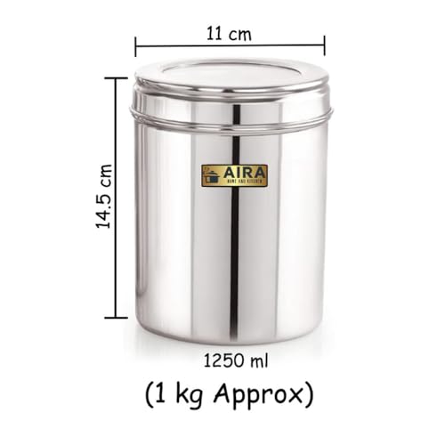 AIRA HOME AND KITCHEN 1 Kg Stainless Steel Containers For KITCHEN With See Through Lid | KITCHEN Containers Set | Silver (1250Ml - 6Pcs) Food Grains Capacity - 1Kg Approx