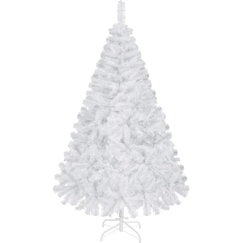 Yaheetech Árbol de Navidad 154cm Artificial Christmas Tree 398 Ramas PVC con Soporte de Metal Plegable Decoración Navideña Blanco