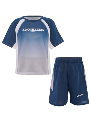 easyforever Kids Boys Quick Dry Loose Sports Outfit Short Sleeve T-shirt And Shorts Set For Football Athletic Training
