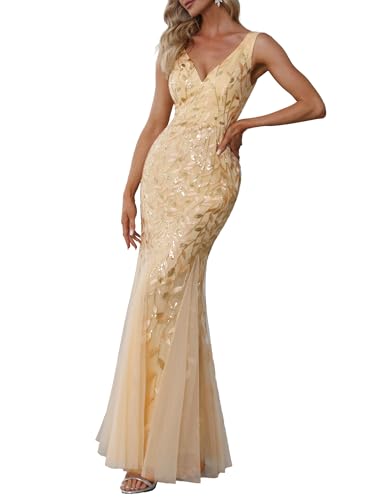 Image of Ever-Pretty Women's Sequin Formal Dress Double V-Neck Sleeveless Mermaid Long Evening Prom Dresses 07886