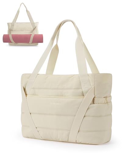 Image of BAGSMART Tote Bag for Women with Zipper and Yoga Mat Straps Quilted Gym Tote for Travel, Work, Sport