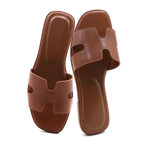 Women's Flat Sandals.Flat Sandals with Unique Design, PU Leather Handcrafted Slippers,Versatile for Vacation, Home, Casual Wear, Gift