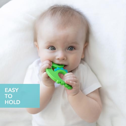 Image of Bumkins Baby Teething Freezer Toy Keys Rings, Soft Flexible Silicone Pacifier, Safe to Chew, Cool Teether Gum Relief, Essentials for Babies 3 Months, Freezable, Sensory Textured, Dinosaur Green