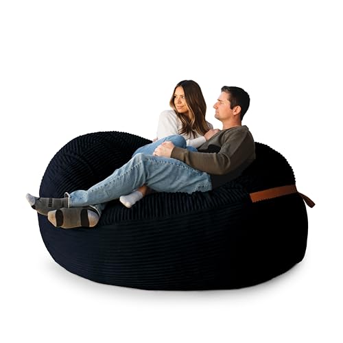 Image of Big Joe Fuf 7Ft Giant Foam Bean Bag Chair, Oversized Couch with Removable Cover for Kids, Teens, Adults, Black Licorice Corded Plush, 7 Foot