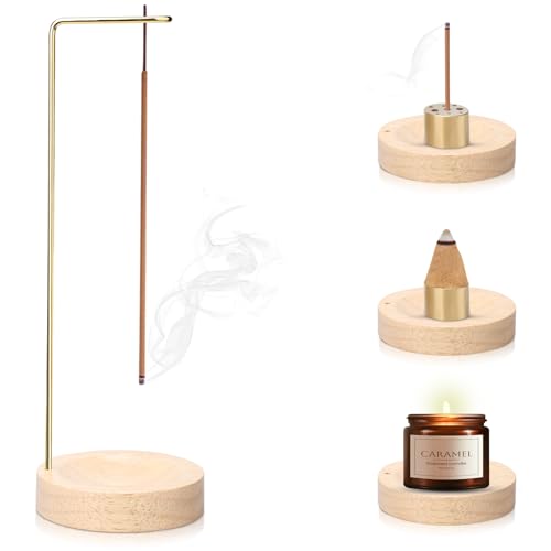 2-in-1 Incense Holder, Handmade Wooden Base Incense Stick Holder, Modern Design with Cone Spool, 9 Hole Incense Holder, Incense Burner for Home Office Decor, Yoga, Meditation