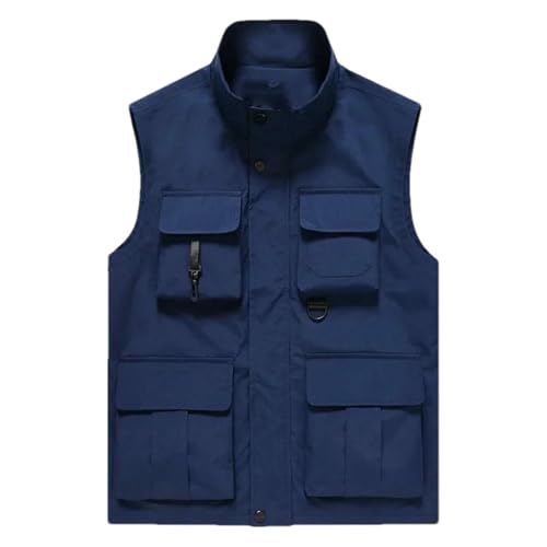 Chaleco ligero de trabajo con bolsillos funcionales, diseño azul sin mangas para hombre 3XL