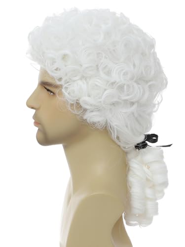 Image of Judge Colonial Wig for Men Funny Wigs Washington Halloween Costume Cosplay Crazy Mens Wig (White)