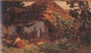 Peinture à l'huile Farm Yard de Bertalan Szekely finition musée