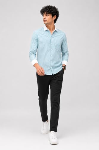 Image of Men's Striped Casual Shirt | White Collar & White Cuff Design | Full Sleeve Cotton Blend Shirt for Men | Slim Fit Stylish Casual Wear
