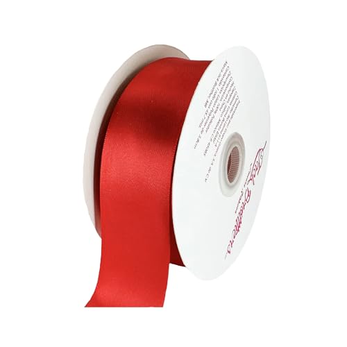 Rollo Listón Rojo De Tela Satinado 3.8cm Ancho y 45 Metros largo. Cinta Color Sólido Brillante y Suave Para Decoración, Envolturas Regalos, Arreglos De...