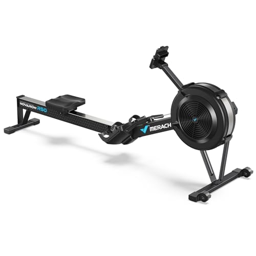 Merach Indoor Rowing Machine - Competition Monitor, Adjustable Air Resistance Rowing Machines for Home, Ergonomic Comfort Seat and Device Holder, Easy Storage, NovaRow R50 Pro