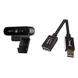 Logitech Brio Gaming 4K Webcam (Streaming Edition HD Webcam 1080p, 12-monatige Premium-Lizenz XSplit) schwarz & Amazon Basics USB 3.0-Verlängerungskabel 3 m (Abwärtskompatibilität zu USB 2.0 und 1.1)