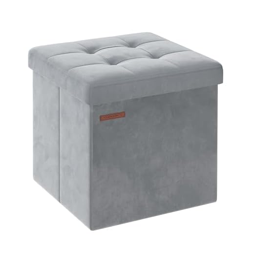 SONGMICS Tabouret de Rangement, Petit Pouf Pliable, 38 x 38 cm, Repose-Pieds Cubique avec Rangement, Charge jusqu'à 300 kg, pour Salon, Chambre, Dortoir, Gris Tourterelle LSF227G02