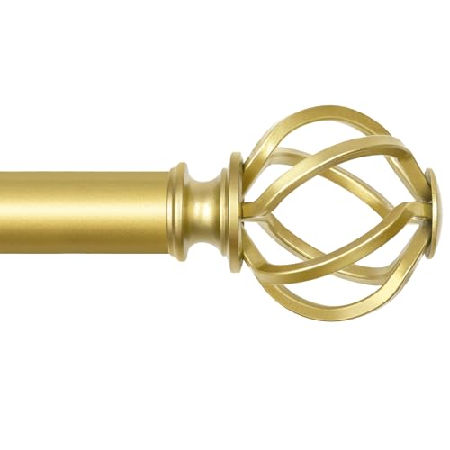 KAMANINA Gold Curtain Rods for Windows 72 to 144 Inches (6-12ft), 1 Inch Heavy Duty Curtain Rod 32 to 144, Long Decorative Single Drapery Rods, Twisted Cage End