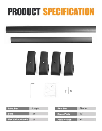 KINGGERI Roof Rack Cross Bars Fit for Volkswagen Atlas 2017-2026, Aluminum Roof Rails Crossbars Rooftop Cargo Carrier Bag Luggage Rails Skiboard Bike Black Accessories - Thumbnail 6