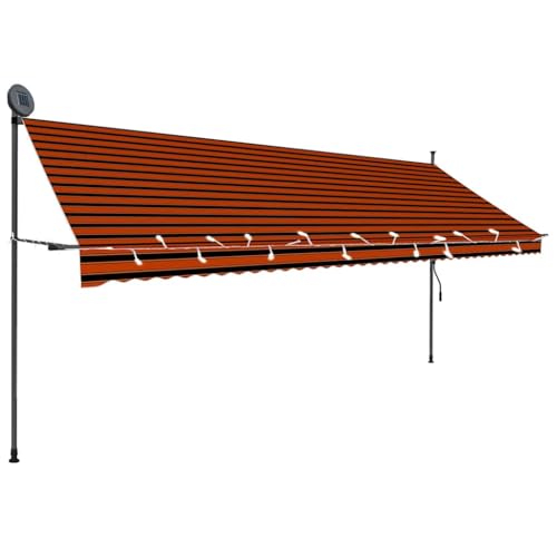 vidaXL Manual Retractable Awning 400cm - Durable Outdoor Awning with Solar-powered LED lights, Water and Dirt Proof, Adjustable Height and Angle, Easy to Clean - Orange and Brown