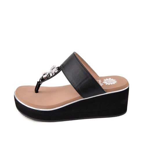 Yellow Box Women's Darcy Wedge Sandal, Round Toe, Medium-High 2.75 Inch Heel, 1.25 Inch Platform Comfortable Flip-Flop