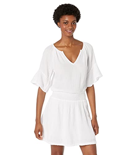 michael stars gia ruched dress Michael Stars Gia Mock-Neck Ribbed Power Shoulder Mini Dress