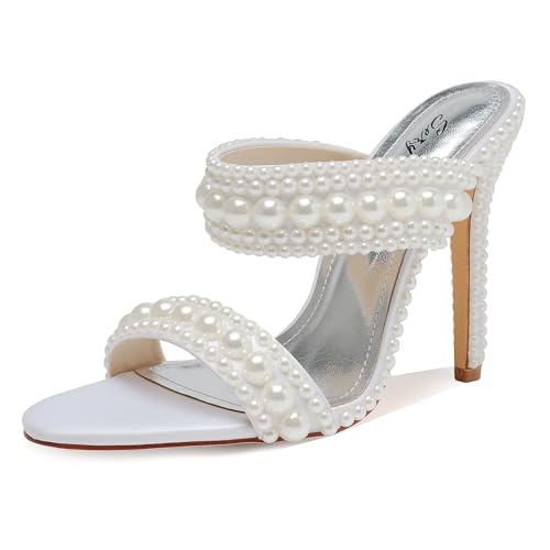 Image of Women's Pearl Open-Toe Sparkly 4.3IN Stiletto Heels Sandals Nightclub Party Wedding Shoes