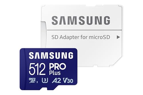 Samsung Carte mémoire microSDXC Pro Plus, Interface UHS-I, 512 Go, Vitesse de Lecture jusqu'à 180 Mo/s, capturez Le Moment comme Un Pro, MB-MD512SA/EU, avec Adaptateur SD