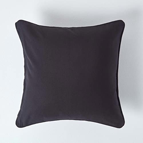 Homescapes Schwarze Kissenhülle 60 x 60 cm, Deko-Kissenbezug mit Reißverschluss aus 100% Baumwolle… – Ansicht 1