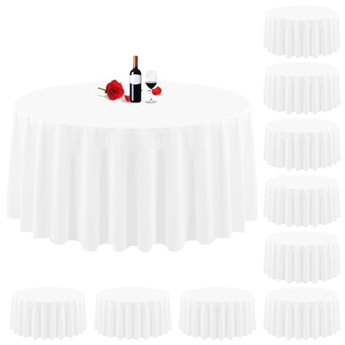 Lumaycens 10 Pack Round Tablecloth White Round Tablecloth 90 Inch Table Cloths Washable Polyester Fabric Bulk Linen Tablecloths Table Cover for Parties Wedding Banquet Buffet Dinning