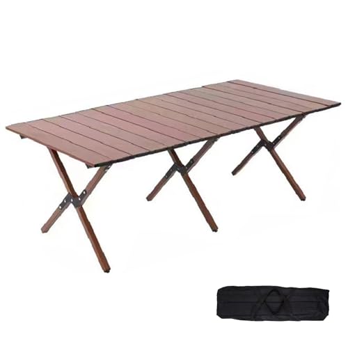 Diaeunrte Folding Camping Table, 48Inch Lightweight Roll-Up Table Aluminum Low Portable Picnic Table with Carrying Bag for Outdoor, Beach, Picnic, Backyards, BBQ and Party Walnut Color