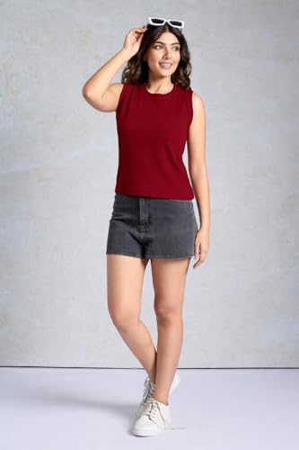 Image of Women's Black Ribbed Sleeveless Tank Top, Round Neck, Casual Everyday Wear