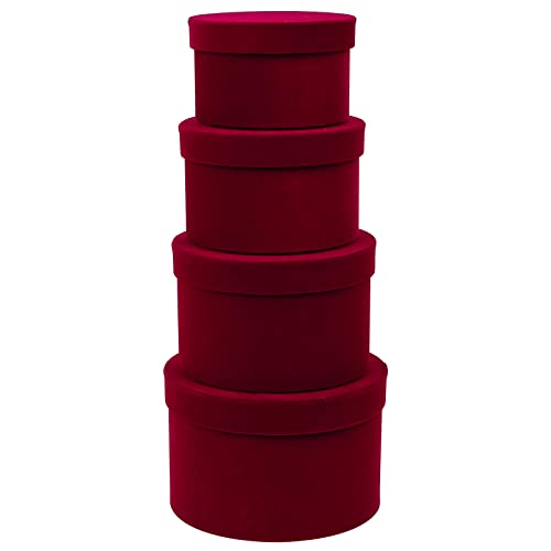 Gnflus Round Gift Boxes With Lids For Presents Set Of 4 Red Wine Velvet Nesting Gifts Box For Arrangements Flowers Wedding Birthday Valentines Bridesmaid Christmas Party Anniversary #TOP27