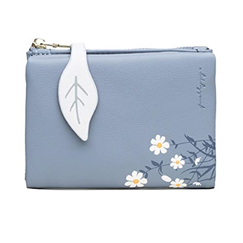 NYSYZSM Las mujeres de la moda cartera patrón de hoja cerrojo señoras monedero suave pu cuero pequeño corto carteras mujer cremallera retro mini monederos azul oscuro Cover