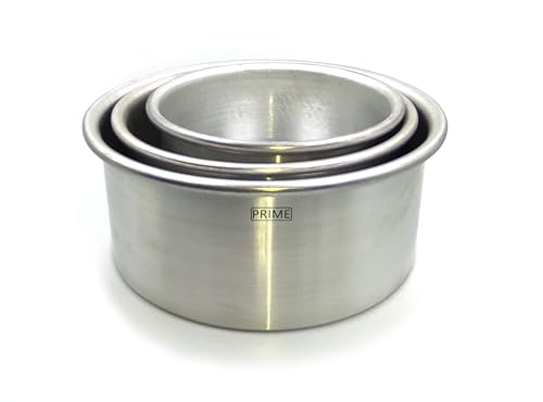 Image of Prime Bakers and Moulders Round Aluminium Cake Baking Mould for Oven 3 Inch Depth (Silver) (3,4,5 Inch)