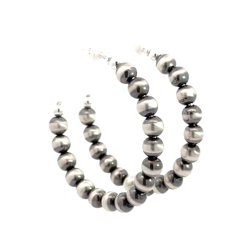 Sterling Silver Navajo Pearl Style Open Hoop Earrings for Women Statement Beaded Western Jewelry Handmade in the USA (Large)