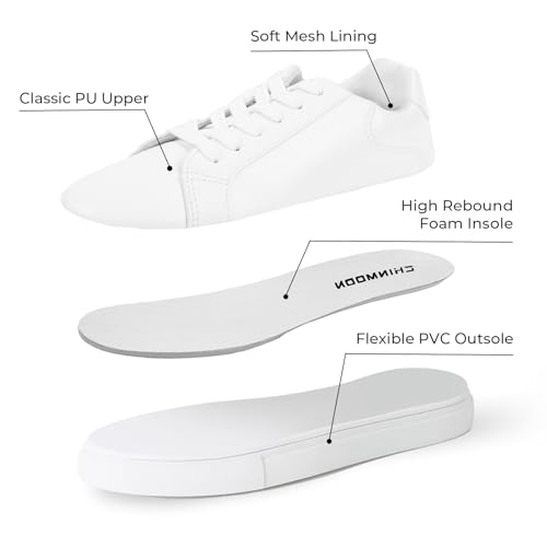 CHIN·MOON Women's Fashion Sneakers White PU Leather Casual Shoes Low Top Lace Up Tennis Sneakers3