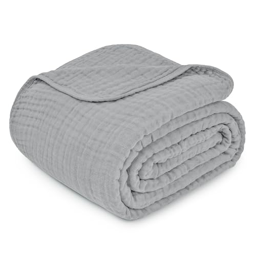 Image of Comfy Cubs Muslin Blanket for Adults Twin 90 inch x 66 inch - 6 Layer Soft, Breathable & Lightweight Muslin Adult Blanket - Machine Washable & Designed in The US Bedding for All Seasons - Heather Blue