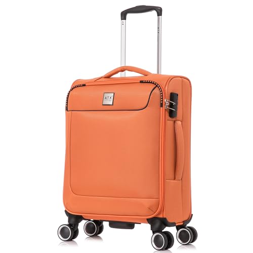ATX Luggage 55x39x20cm Cabin Suitcase-Lightweight Softshell Carry-ons Approved for Ryanair EasyJet British Airways and More 4 Dual Spinner Wheels and Built-in Combination Lock (Orange/Black)