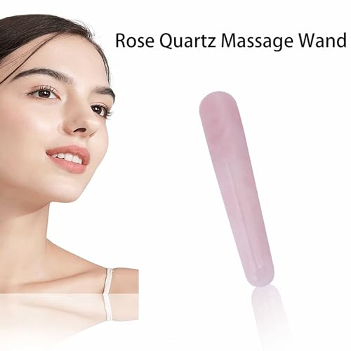 Image of Massage Stone Wand, Crystal Massage Wand, 100mm Natural Quartz Crystal Face Massage Wand Stone Smooth Stick Massaging Tool for SPA Muscle Knots Facial Body Caring(Pink)