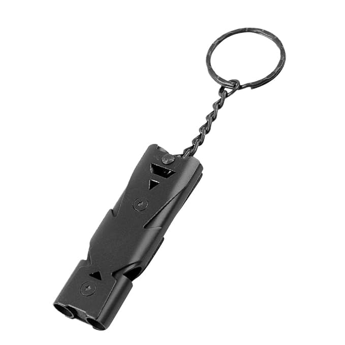 EDMIRIA Dual‑Tone High‑Sound Stainless Steel Coach Whistle with Keychain – Ultra‑Loud Emergency & Outdoor Sports Whistle for Coaching, Hiking, Camping, Fishing & Boating (Black)