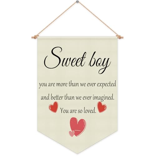 Kids Room Decor Baby Boy Room Wall Decor Hanging Pennant Flag Banner Positive Quotes Banner Inspirational Gift for Boy Nursery Bedroom Playroom Baby Kids Son Christmas Birthday Gift Cotton Linen