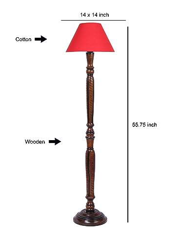 Image of Devansh Red Cotton conical Wooden Floor lamp -18