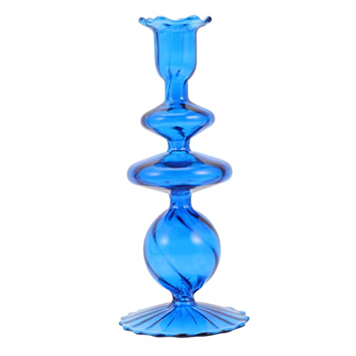 COLLBATH Candlestick Retro Candle Stand Crystal Taper Candle Holder Clear Candle Sticks Hydroponic Blue Flower Vase Norse Decor Desk Stand Home Decorations Vintage Glass Table Dinner Party