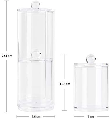 WELTRXE Makeup Organizer Set of 3 Clear Bathroom Canisters Cotton Pads Dispenser Cotton Ball Divider Swab Jar, Hair Pins Elastic Hair Ties Container, Binder Paper Clips Storage Holder with Lids