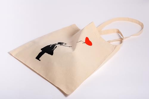 Umhängetasche Banksy Girl with Balloon: Stofftasche, Jutebeutel mit Streetart-Motiv. Aus 100% Baumwolle mit Langen Trägern