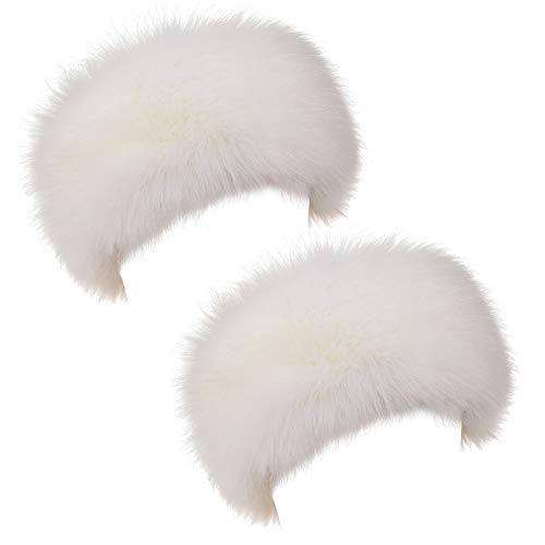 Dikoaina Womens Faux Fur Headband Winter Earwarmer Earmuff Hat Ski (White+White 2pcs)