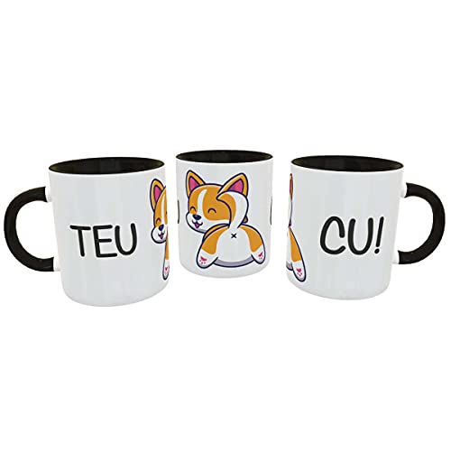 Caneca Cachorrinho Malcriado Teu Cu Presente Divertido cor:Preto